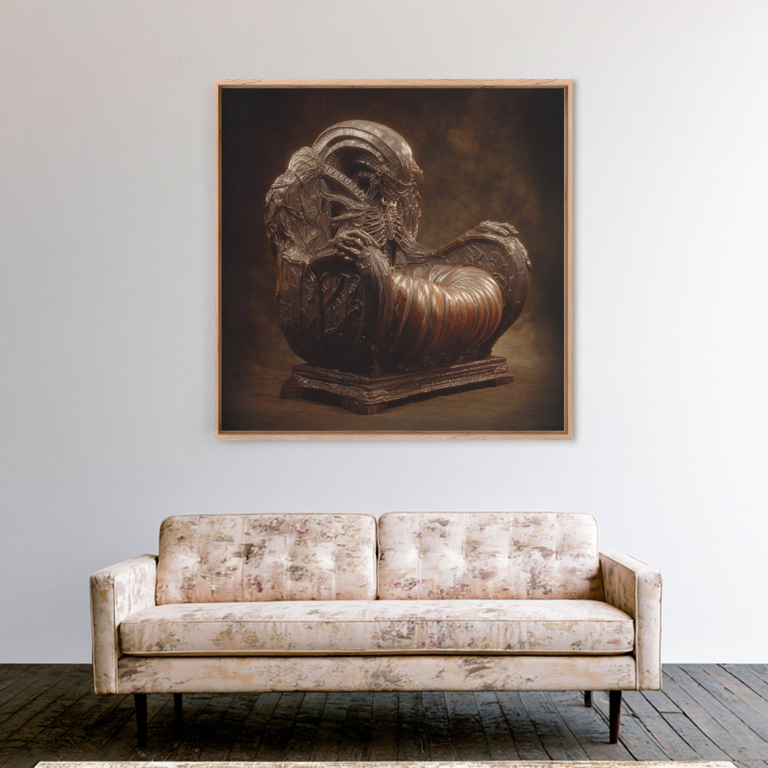 The Jack-O'-Lantern Throne, Biomechanical Horror Art, Square Wall Art, Macabre Wall Art, Framed Canvas Print, Halloween Wall Art