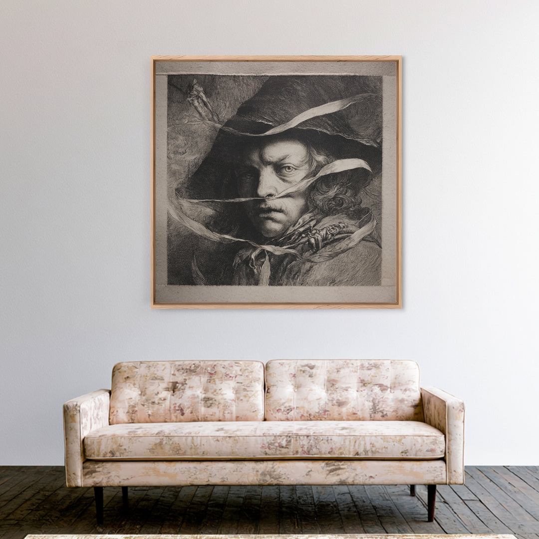 The Haunted Portrait, Renaissance Engraving Art, Square Wall Art, Macabre Wall Art, Framed Canvas Print, Halloween Wall Art