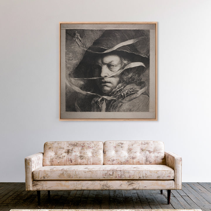 The Haunted Portrait, Renaissance Engraving Art, Square Wall Art, Macabre Wall Art, Framed Canvas Print, Halloween Wall Art