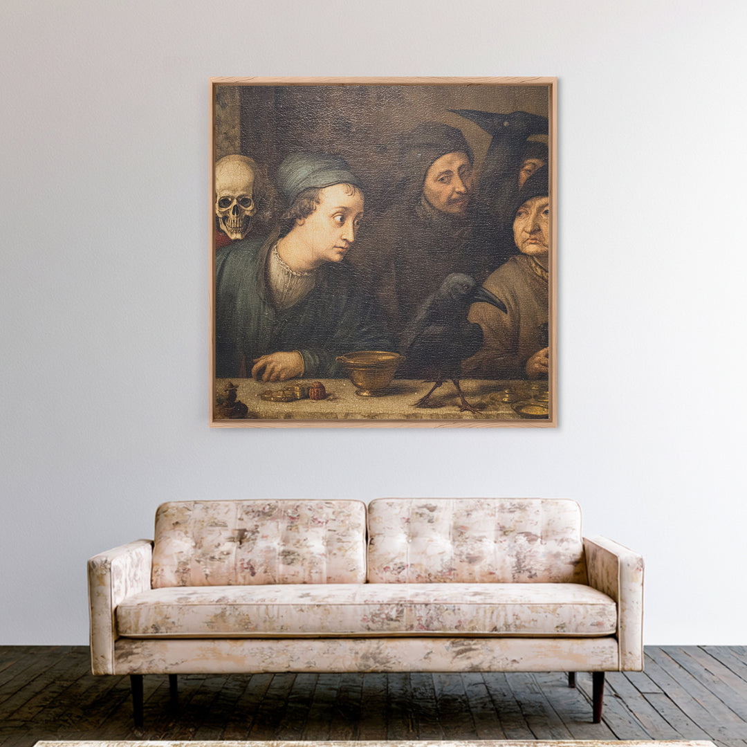 The Haunted Portrait, Danse Macabre Art, Square Wall Art, Dark Fantasy Wall Art, Canvas Print, Halloween Wall Art