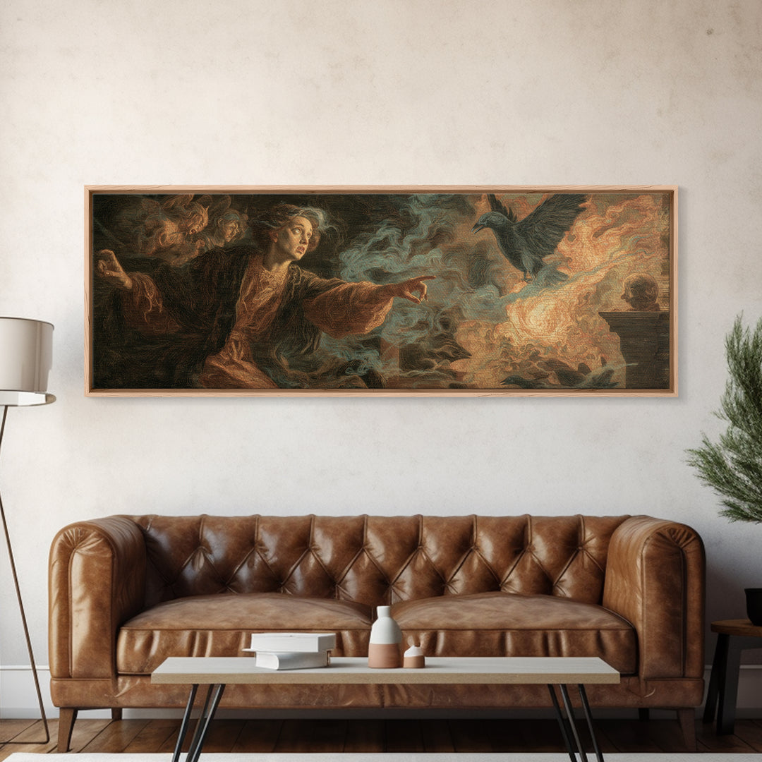 The Haunted Portrait, Visionary Gothic Art, Extra Wide Wall Art, Dark Halloween Decor, Canvas Print, Halloween Wall Art
