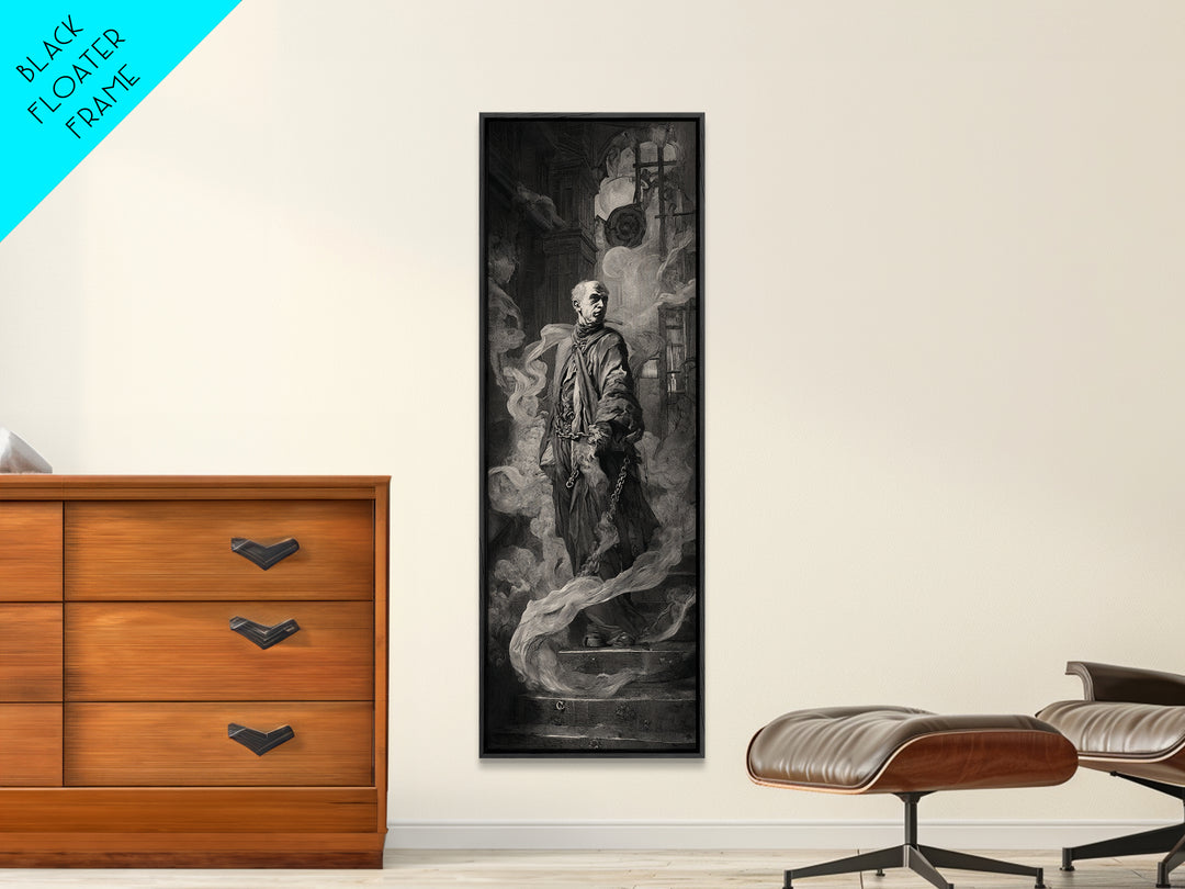 The Haunted Portrait, Architectural Etching Art, Tall Narrow Wall Art, Macabre Wall Art, Framed Canvas Print, Horror Wall Art