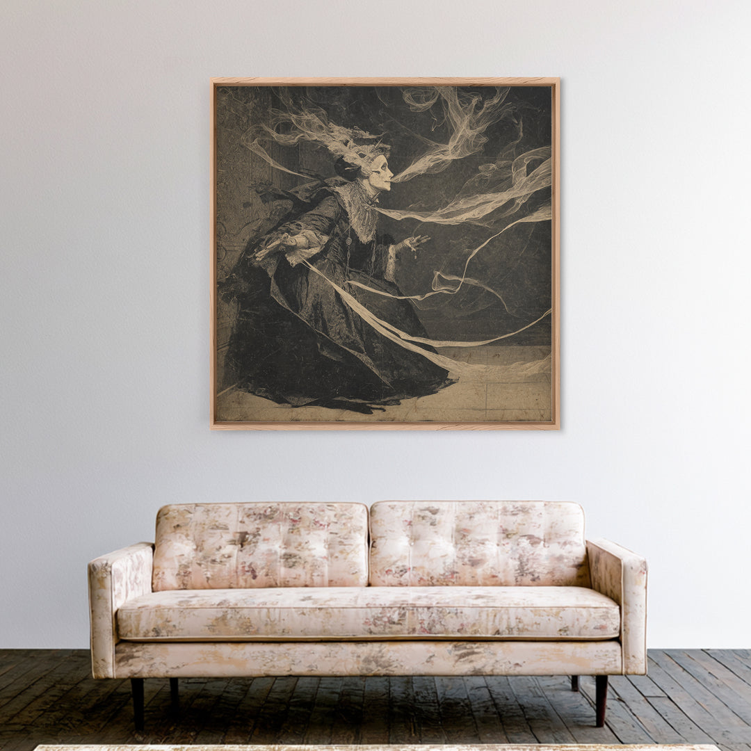 The Haunted Portrait, Decadent Gothic Art, Square Wall Art, Dark Halloween Decor, Framed Canvas Print, Halloween Wall Art