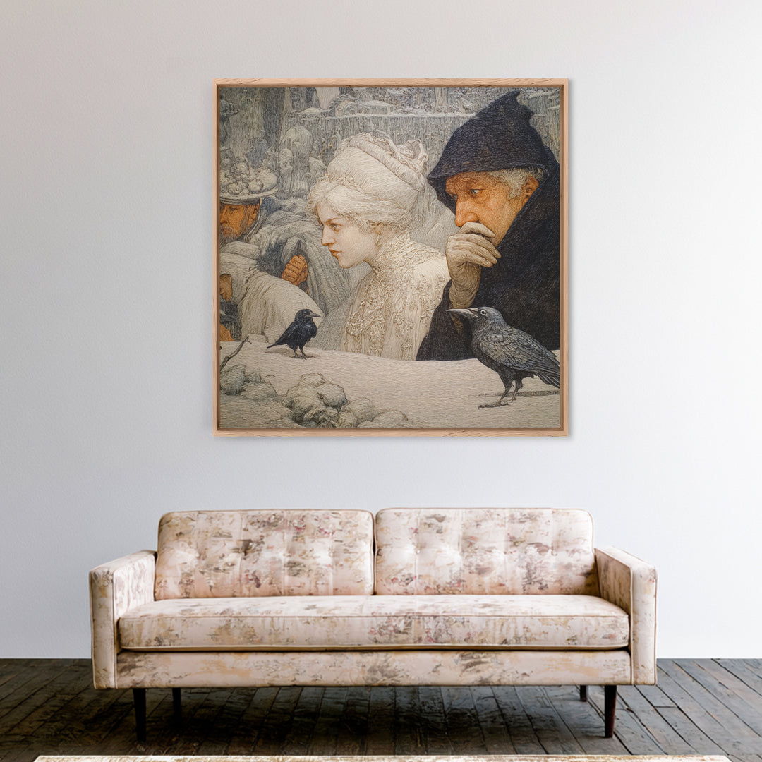 The Haunted Portrait, Symbolist Death Art, Square Wall Art, Gothic Horror Wall Art, Framed Canvas Print, Halloween Wall Art