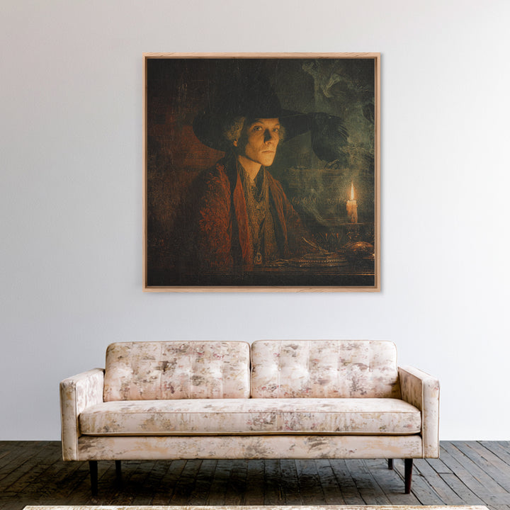 The Haunted Portrait, Symbolist Etching Art, Square Wall Art, Gothic Horror Wall Art, Canvas Print, Halloween Wall Art