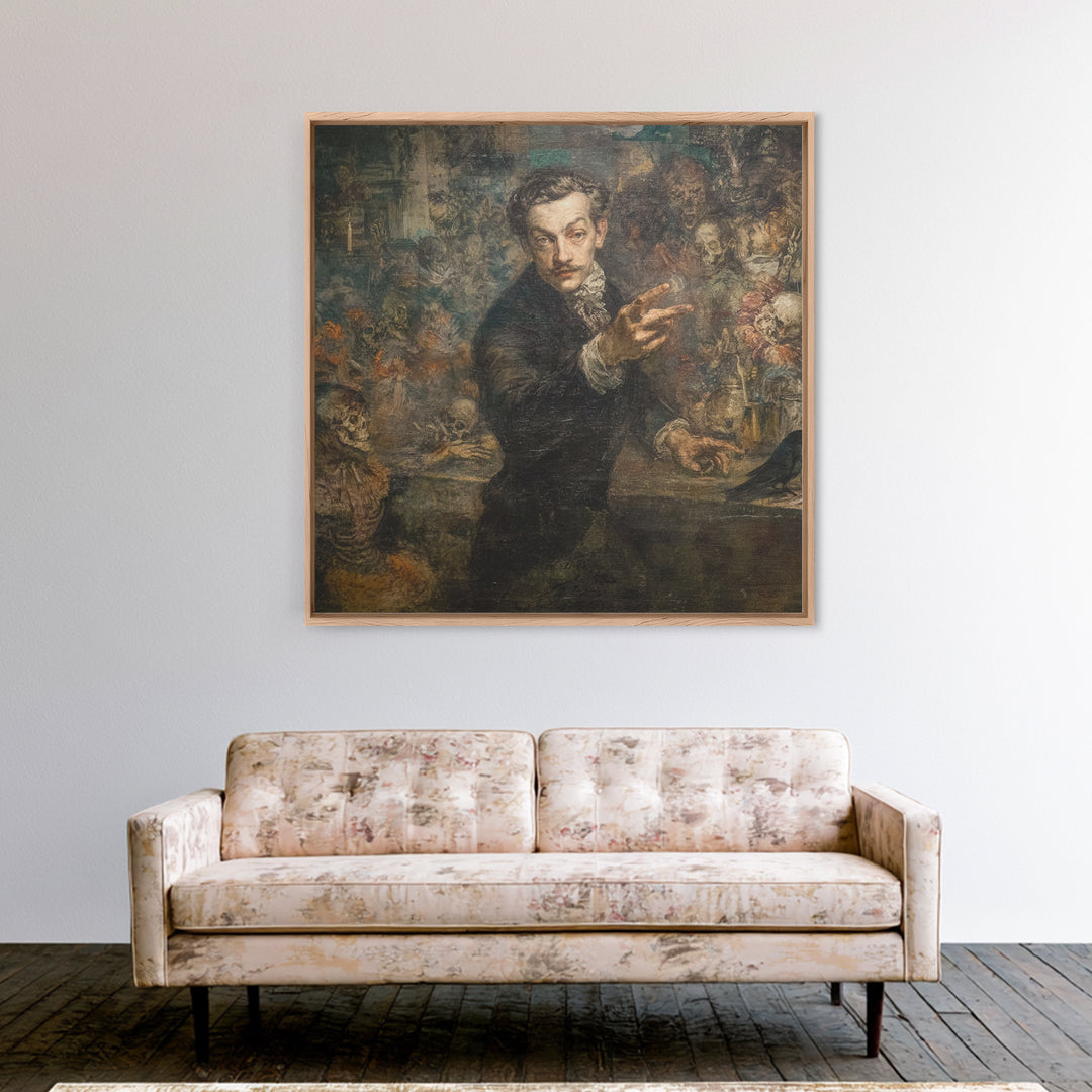 The Haunted Portrait, Grotesque Carnival Art, Square Wall Art, Dark Fantasy Wall Art, Framed Canvas Print, Halloween Wall Art