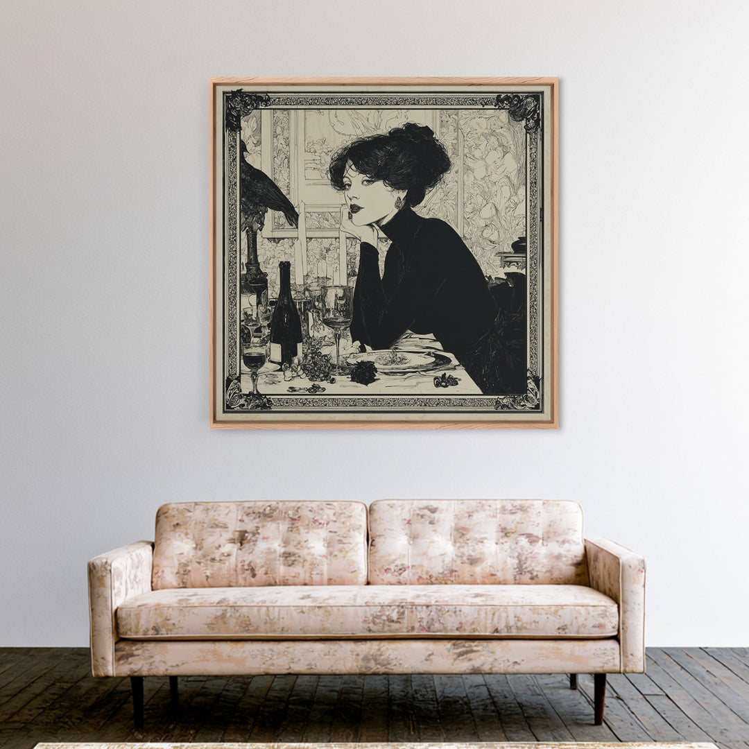 The Haunted Portrait, Decadent Line Art, Square Wall Art, Macabre Wall Art, Canvas Print, Halloween Wall Art, Statement Wall Art