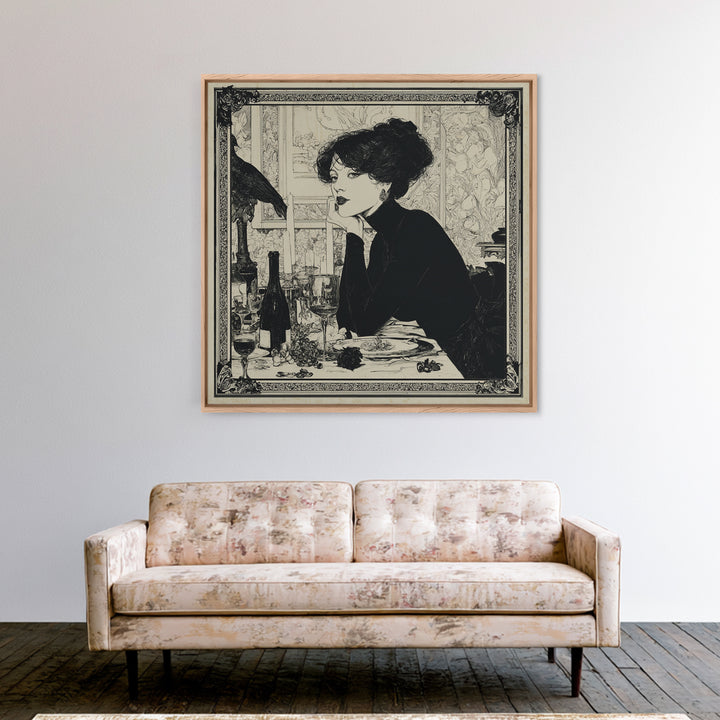 The Haunted Portrait, Decadent Line Art, Square Wall Art, Macabre Wall Art, Canvas Print, Halloween Wall Art, Statement Wall Art