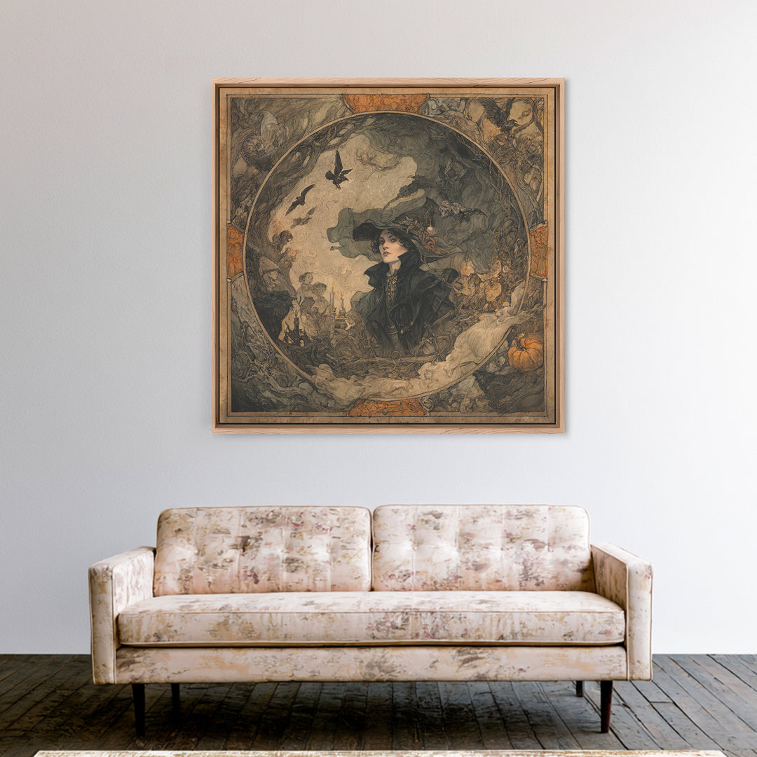 The Haunted Portrait, Gothic Storybook Art, Square Wall Art, Dark Fantasy Wall Art, Framed Canvas Print, Halloween Wall Art