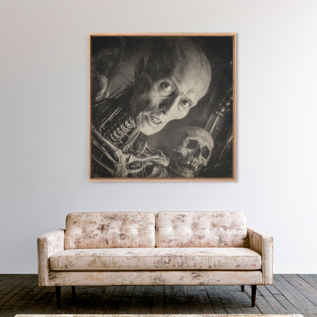 The Haunted Portrait, Biomechanical Horror Art, Square Wall Art, Dark Fantasy Wall Art, Framed Canvas Print, Halloween Wall Art