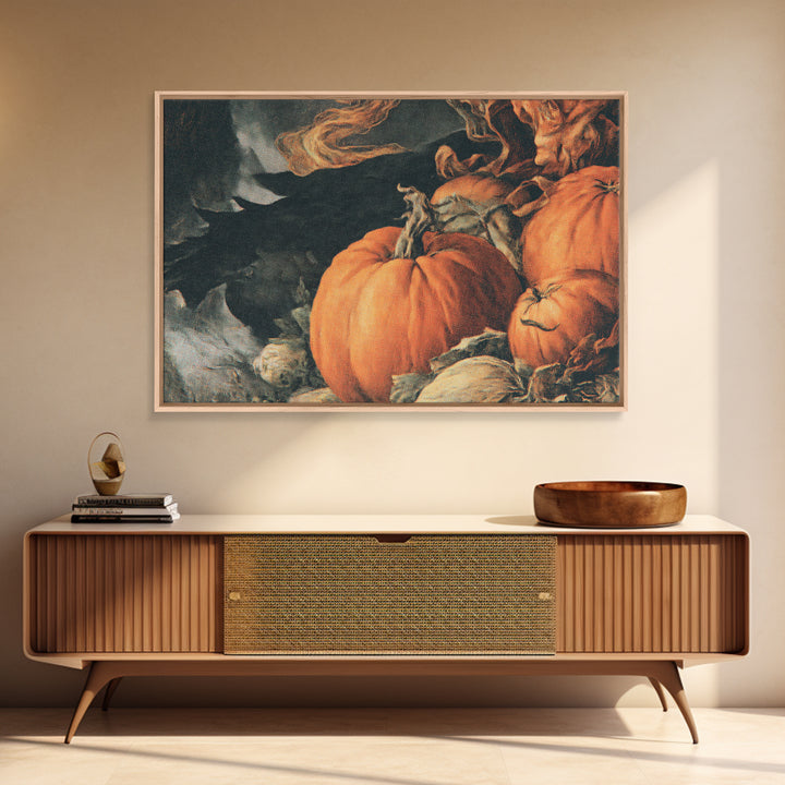 Vintage Orange-And-Black Halloween, Dark Renaissance Art, Landscape Wall Art, Macabre Wall Art, Canvas Print, Halloween Wall Art