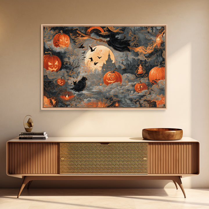Vintage Orange-And-Black Halloween, Visionary Gothic Art, Landscape Wall Art, Macabre Wall Art, Canvas Print, Halloween Wall Art