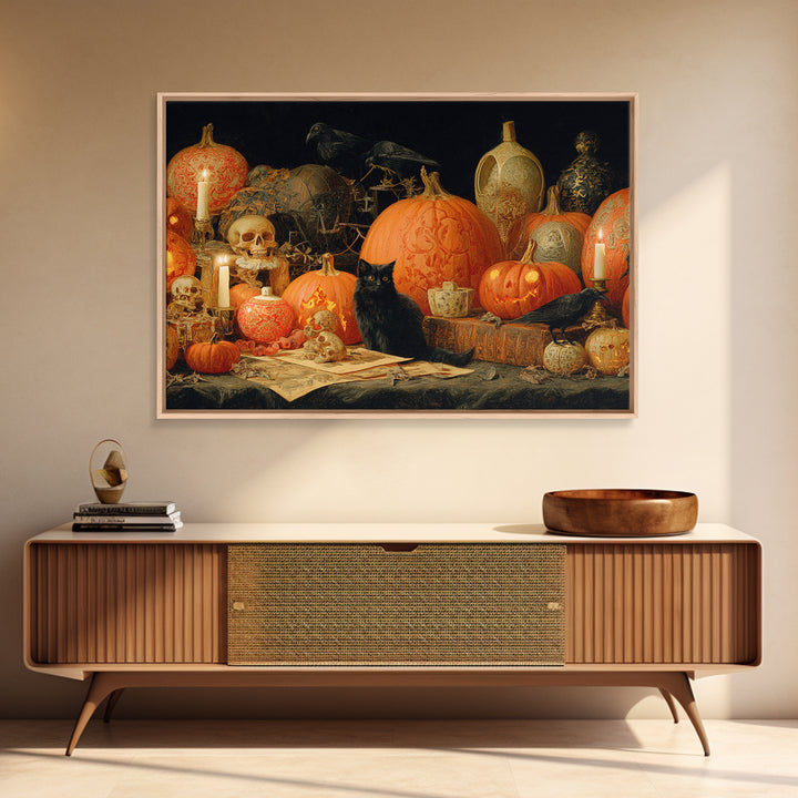 Vintage Orange-And-Black Halloween, Decadent Gothic Art, Landscape Wall Art, Macabre Wall Art, Canvas Print, Halloween Wall Art