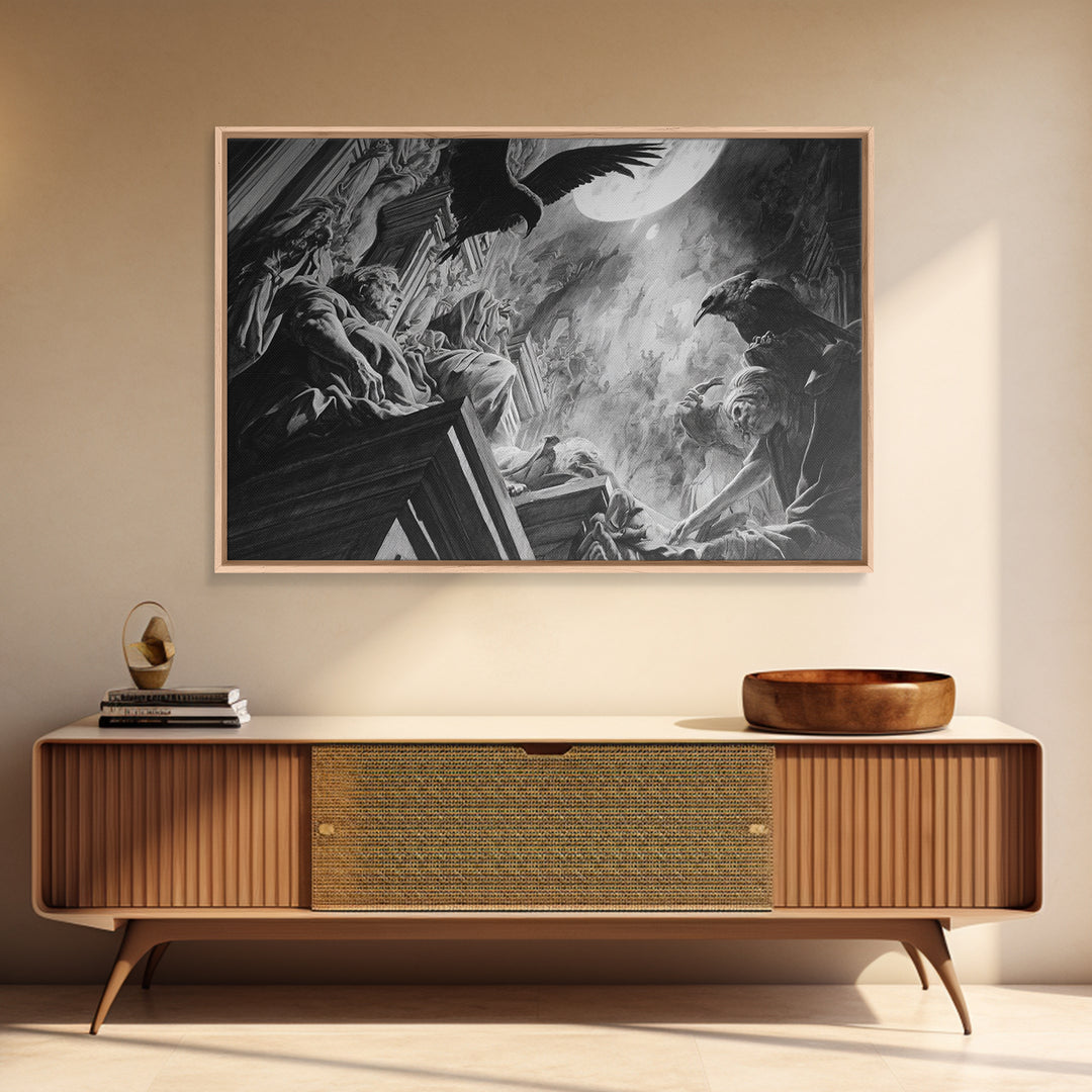 Monochrome Gothic Halloween, Dark Renaissance Art, Landscape Wall Art, Dark Halloween Decor, Framed Canvas Print