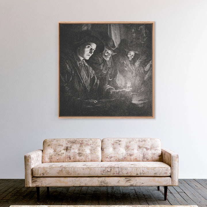 Monochrome Gothic Halloween, Danse Macabre Art, Square Wall Art, Gothic Horror Wall Art, Canvas Print