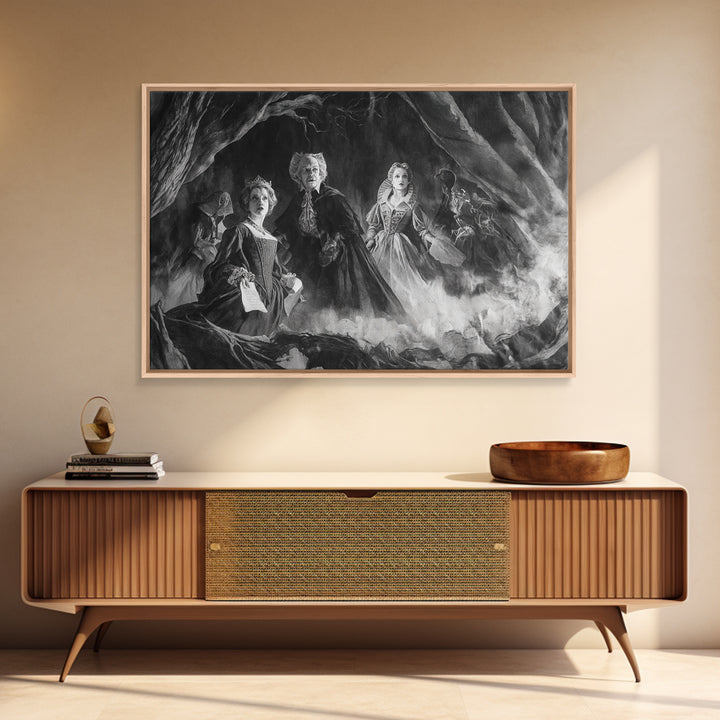 Monochrome Gothic Halloween, Baroque Witchcraft Art, Landscape Wall Art, Macabre Wall Art, Canvas Print, Halloween Wall Art