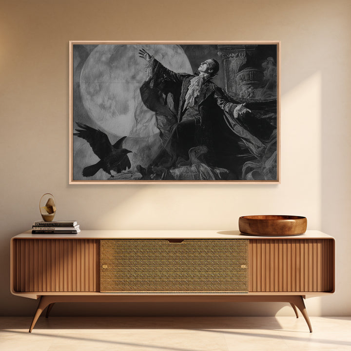 Monochrome Gothic Halloween, Gothic Nightmare Art, Landscape Wall Art, Macabre Wall Art, Framed Canvas Print, Halloween Wall Art
