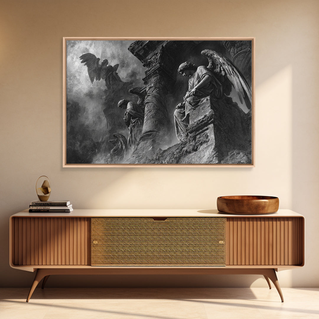 Monochrome Gothic Halloween, Visionary Gothic Art, Landscape Wall Art, Gothic Horror Wall Art, Framed Canvas Print, Halloween Wall Art
