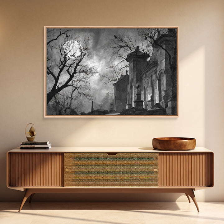 Monochrome Gothic Halloween, Romantic Gothic Landscape, Landscape Wall Art, Dark Fantasy Wall Art, Framed Canvas Print