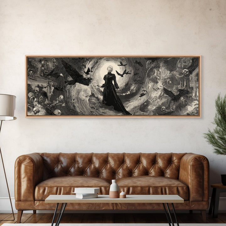 Monochrome Gothic Halloween, Decadent Gothic Art, Extra Wide Wall Art, Gothic Horror Wall Art, Framed Canvas Print, Gothic Home Decor