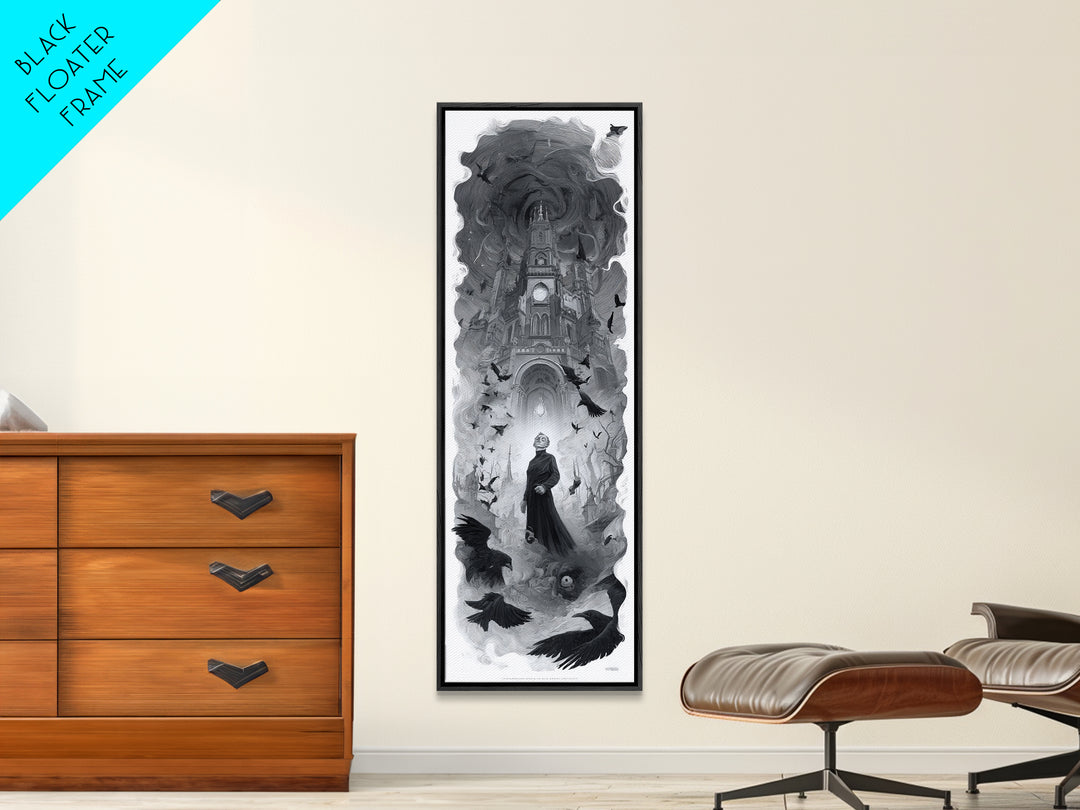 Monochrome Gothic Halloween, Surreal Apocalyptic Art, Tall Narrow Wall Art, Macabre Wall Art, Framed Canvas Print, Halloween Decor