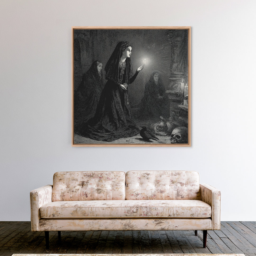 Victorian Mourning Halloween, Gothic Engraving Art, Square Wall Art, Dark Fantasy Wall Art, Canvas Print, Halloween Wall Art