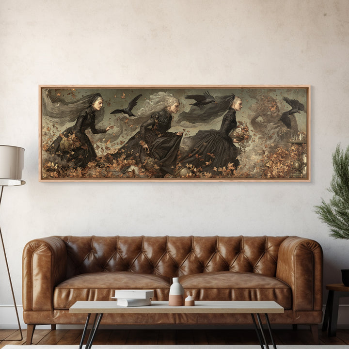 Victorian Mourning Halloween, Medieval Grotesque Art, Extra Wide Wall Art, Dark Fantasy Wall Art, Canvas Print, Halloween Wall Art