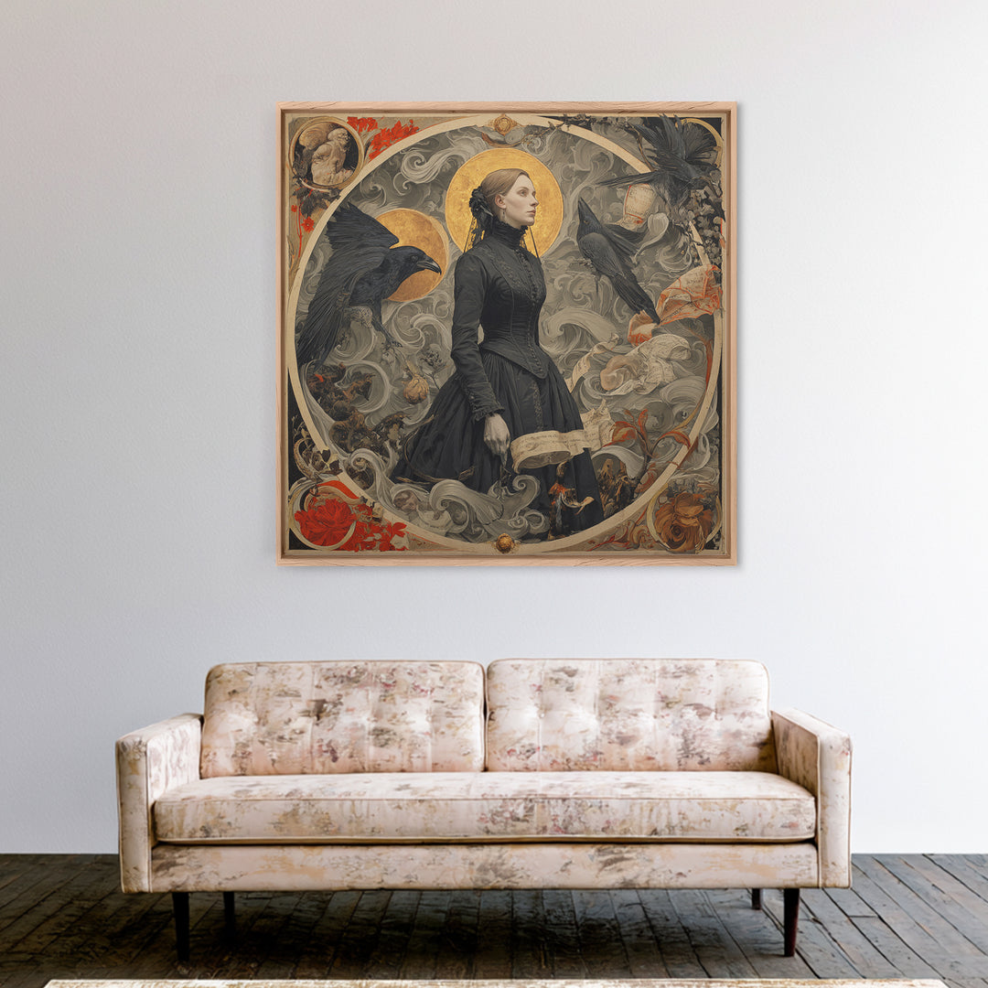 Victorian Mourning Halloween, Dark Renaissance Art, Square Wall Art, Macabre Wall Art, Framed Canvas Print, Halloween Wall Art