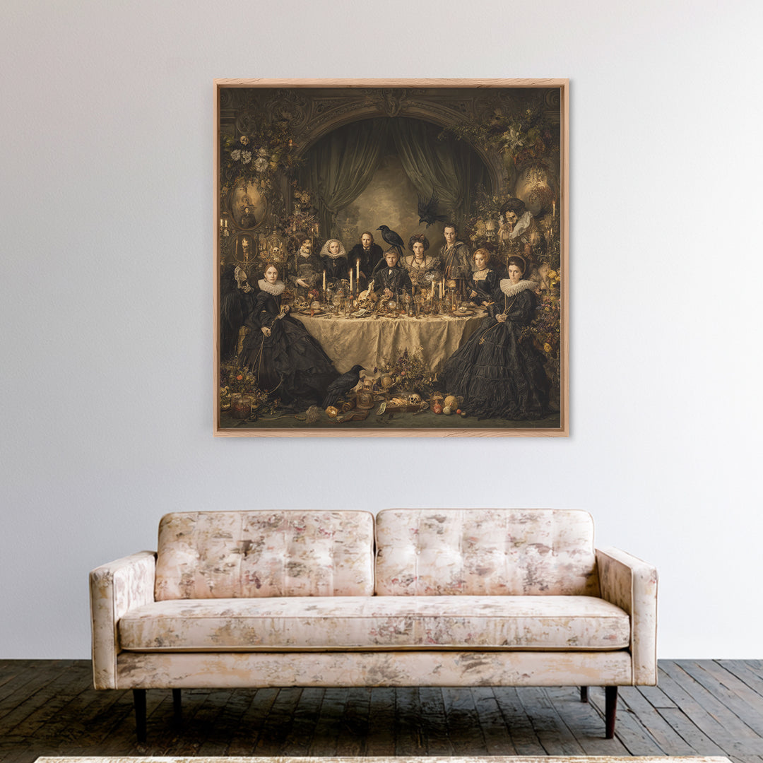 Victorian Mourning Halloween, Danse Macabre Art, Square Wall Art, Macabre Wall Art, Framed Canvas Print