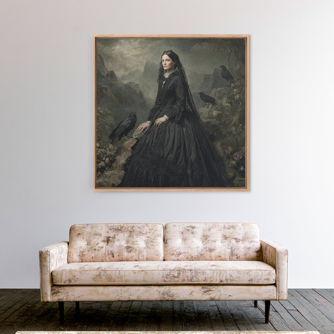 Victorian Mourning Halloween, Baroque Witchcraft Art, Square Wall Art, Macabre Wall Art, Framed Canvas Print, Halloween Wall Art