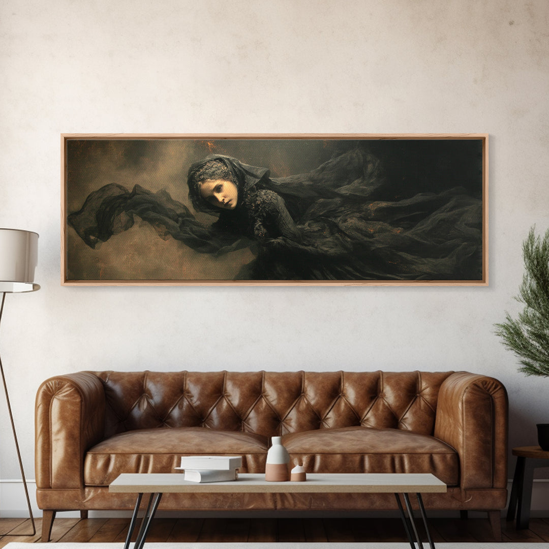 Victorian Mourning Halloween, Dark Romantic Horror Art, Extra Wide Wall Art, Gothic Horror Wall Art, Framed Canvas Print