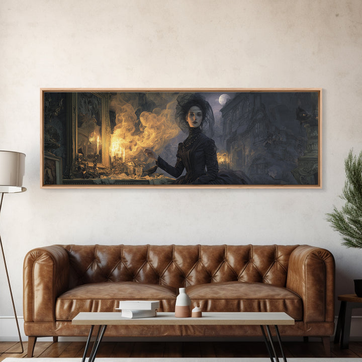Victorian Mourning Halloween, Apocalyptic Romantic Art, Extra Wide Wall Art, Dark Halloween Decor, Framed Canvas Print, Halloween Wall Art