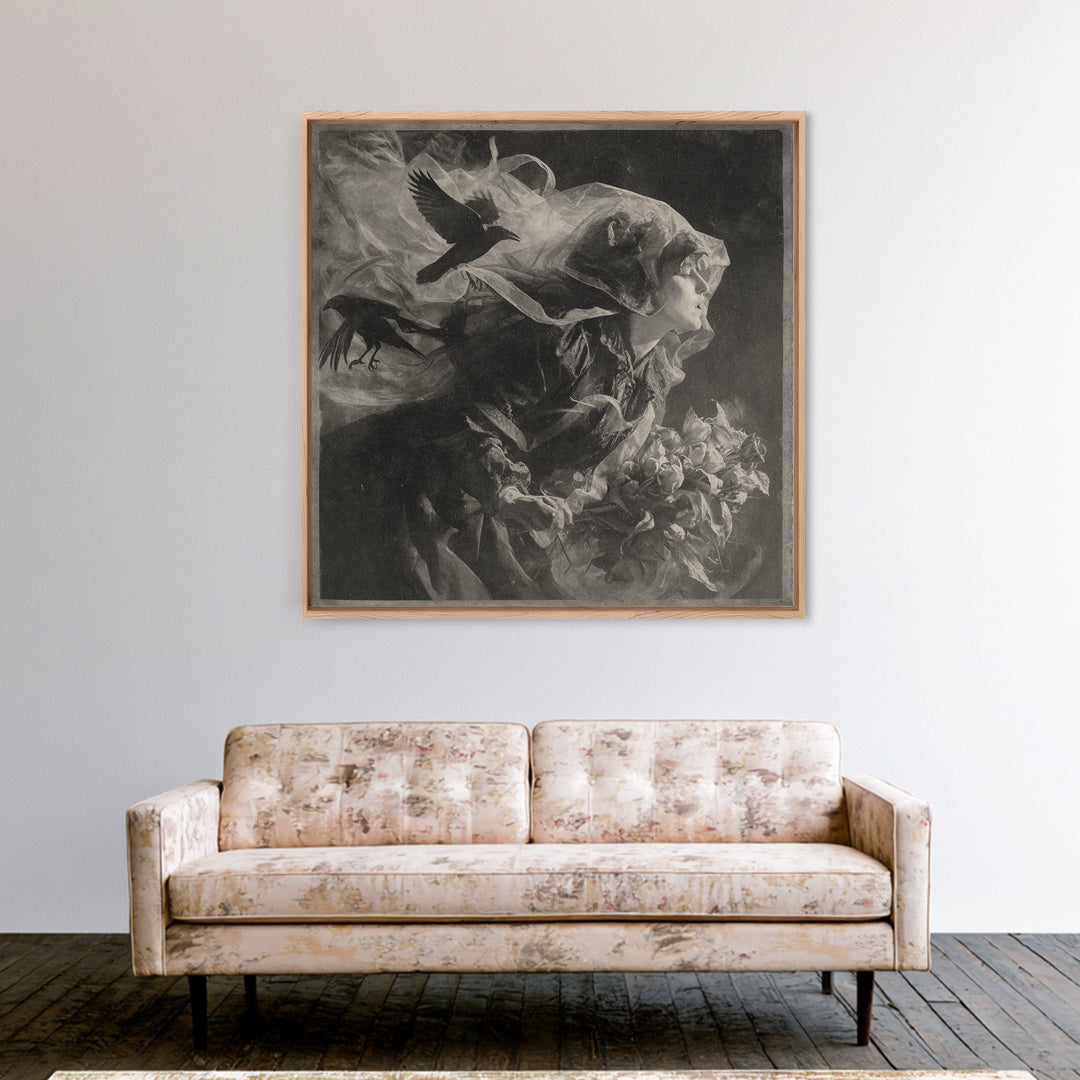 Victorian Mourning Halloween, Symbolist Dream Art, Square Wall Art, Dark Fantasy Wall Art, Canvas Print, Halloween Wall Art