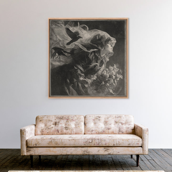 Victorian Mourning Halloween, Symbolist Dream Art, Square Wall Art, Dark Fantasy Wall Art, Canvas Print, Halloween Wall Art