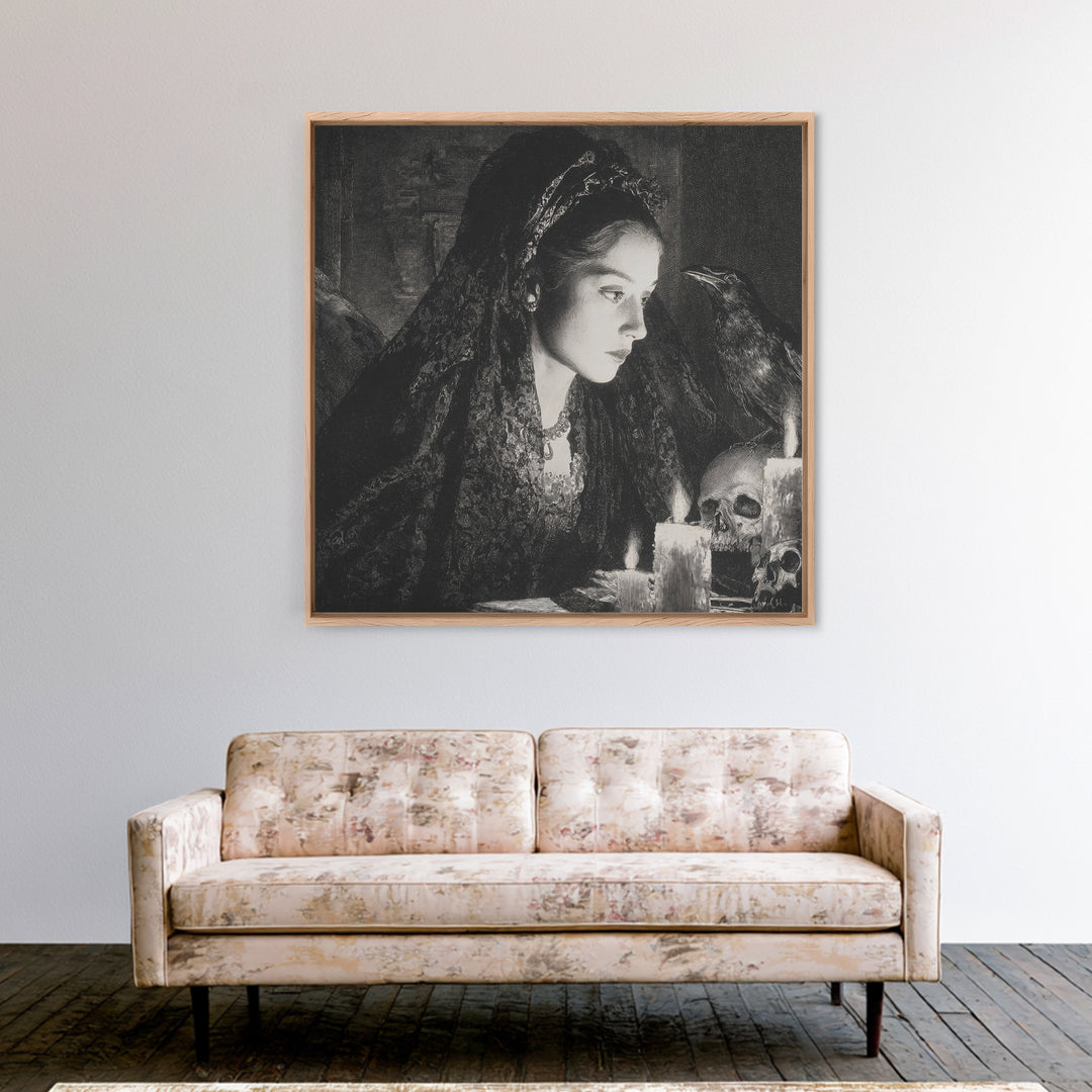 Victorian Mourning Halloween, Decadent Gothic Art, Square Wall Art, Macabre Wall Art, Framed Canvas Print, Halloween Wall Art