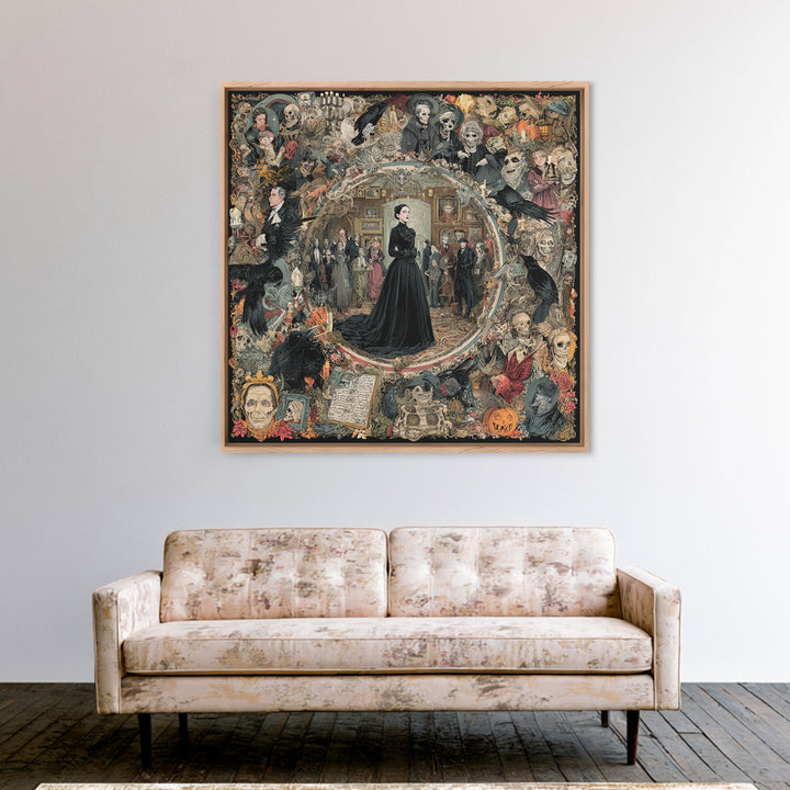 Victorian Mourning Halloween, Grotesque Carnival Art, Square Wall Art, Dark Halloween Decor, Canvas Print, Halloween Wall Art