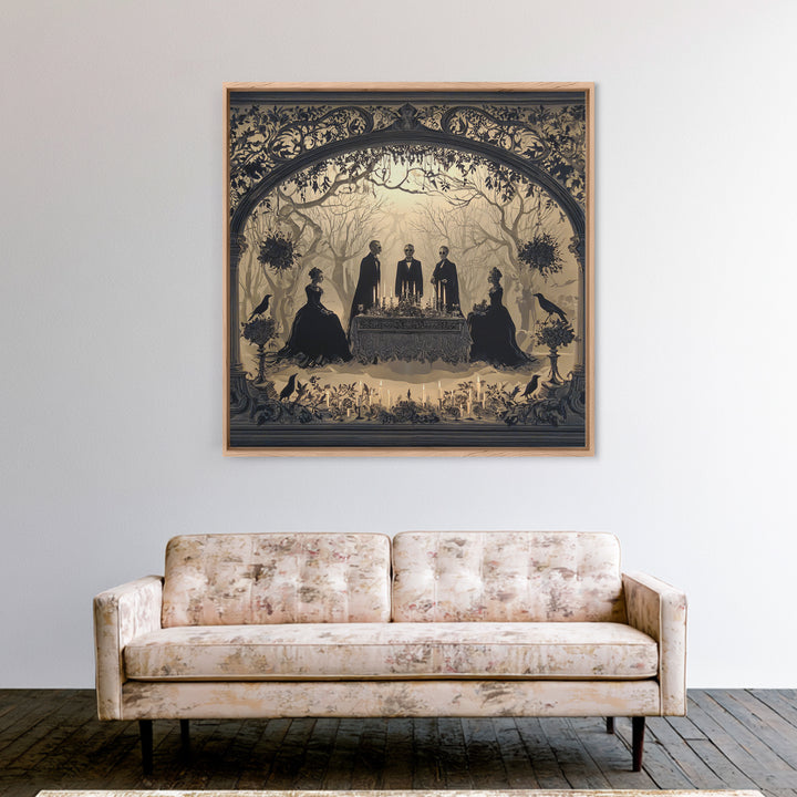 Victorian Mourning Halloween, Decadent Line Art, Square Wall Art, Dark Halloween Decor, Canvas Print, Halloween Wall Art