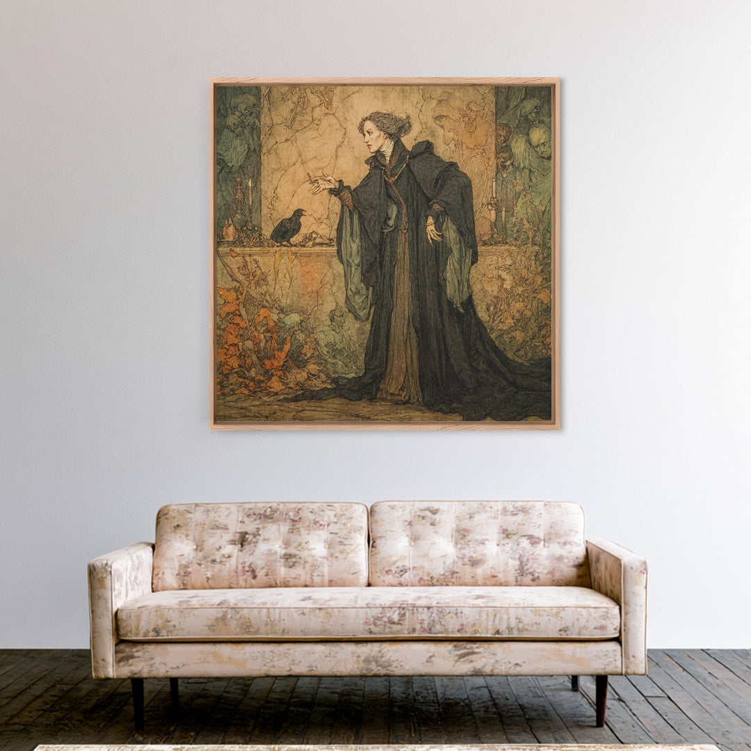 Victorian Mourning Halloween, Gothic Storybook Art, Square Wall Art, Gothic Horror Wall Art, Framed Canvas Print, Halloween Wall Art