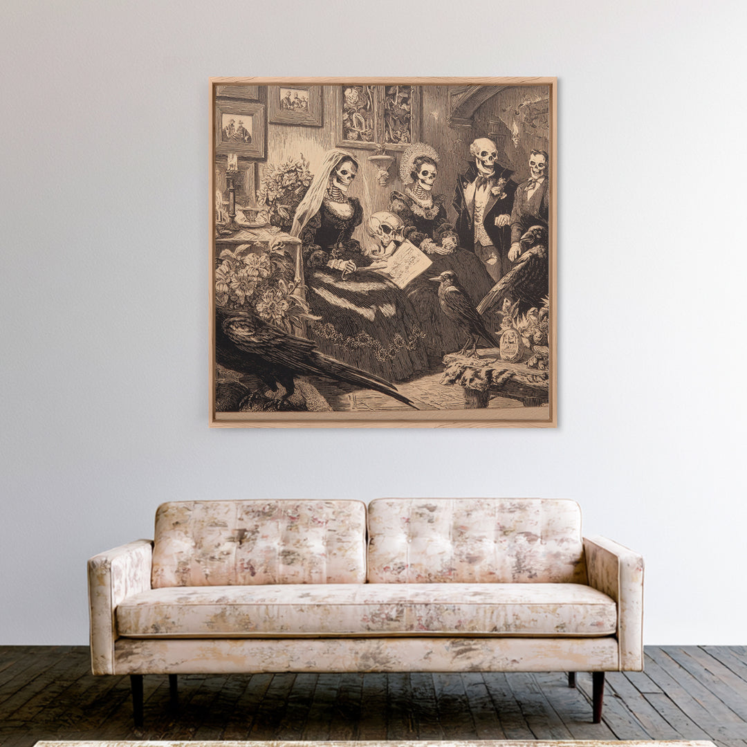 Victorian Mourning Halloween, Macabre Folk Print Art, Square Wall Art, Dark Halloween Decor, Canvas Print, Halloween Wall Art