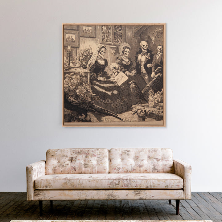 Victorian Mourning Halloween, Macabre Folk Print Art, Square Wall Art, Dark Halloween Decor, Canvas Print, Halloween Wall Art