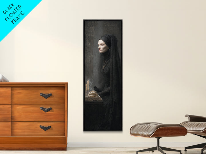 Victorian Mourning Halloween, Surreal Apocalyptic Art, Tall Narrow Wall Art, Gothic Horror Wall Art, Framed Canvas Print