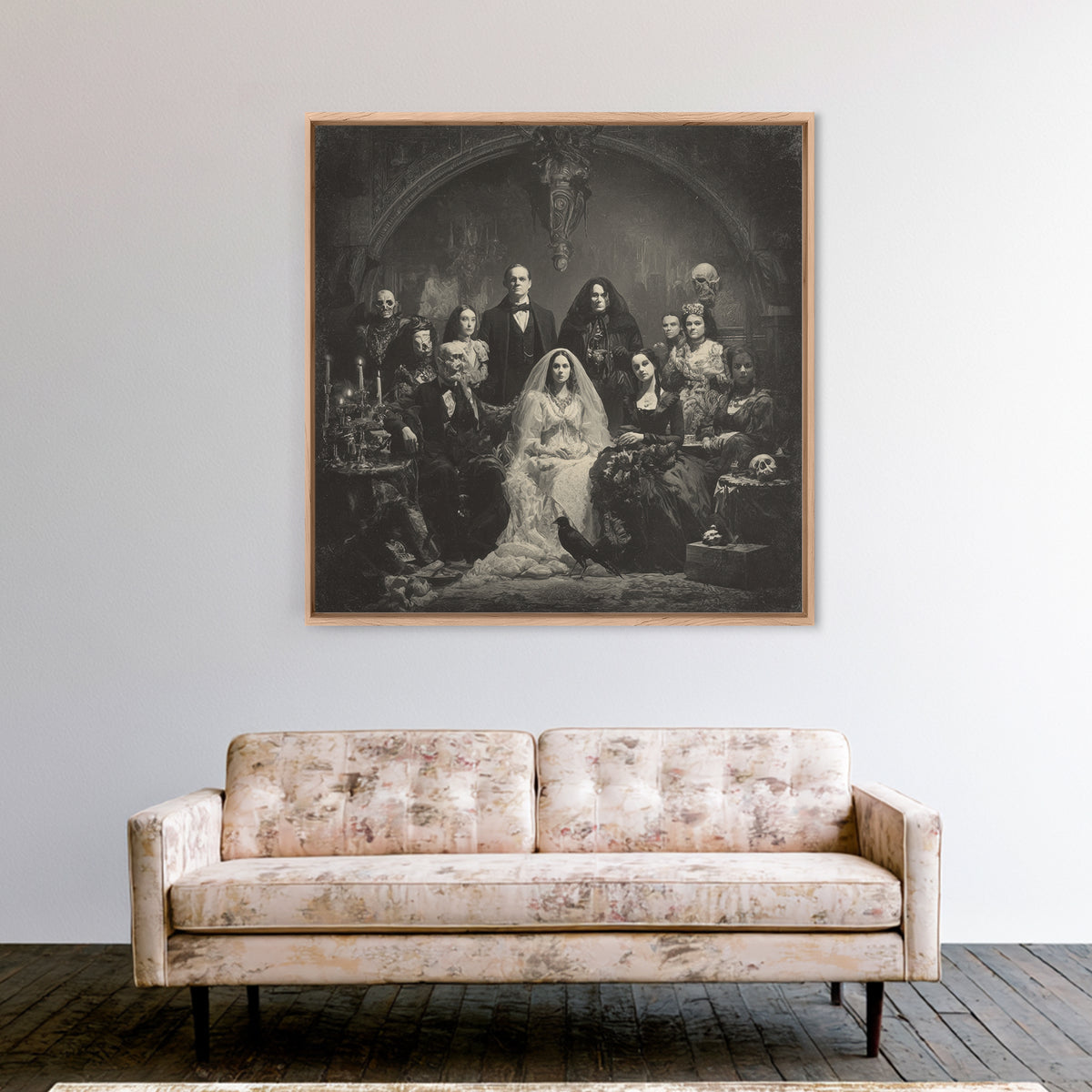 Victorian Mourning Halloween, Biomechanical Horror Art, Square Wall Art, Gothic Horror Wall Art, Framed Canvas Print, Halloween Wall Art