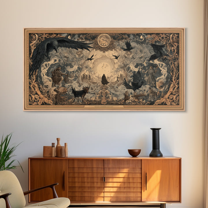 Art Nouveau Witchcraft, Northern Renaissance Horror, Wide Panoramic Art, Dark Fantasy Wall Art, Framed Canvas Print