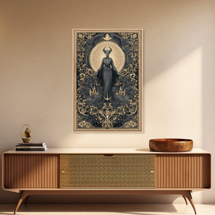 Art Nouveau Witchcraft, Gothic Nightmare Art, Vertical Wall Art, Dark Fantasy Wall Art, Framed Canvas Print, Halloween Wall Art