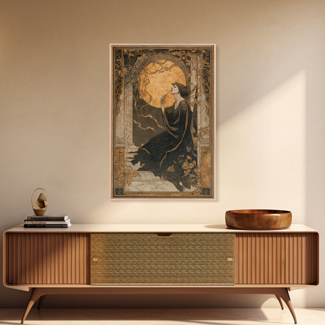 Art Nouveau Witchcraft, Decadent Gothic Art, Vertical Wall Art, Dark Halloween Decor, Framed Canvas Print, Halloween Wall Art