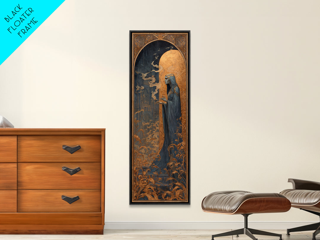 Art Nouveau Witchcraft, Surreal Apocalyptic Art, Tall Narrow Wall Art, Gothic Horror Wall Art, Framed Canvas Print