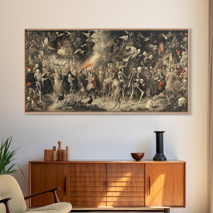 Medieval Danse Macabre, Medieval Grotesque Art, Wide Panoramic Art, Gothic Horror Wall Art, Canvas Print, Halloween Wall Art
