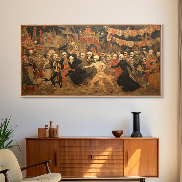 Medieval Danse Macabre, Grotesque Carnival Art, Wide Panoramic Art, Dark Fantasy Wall Art, Canvas Print, Halloween Wall Art