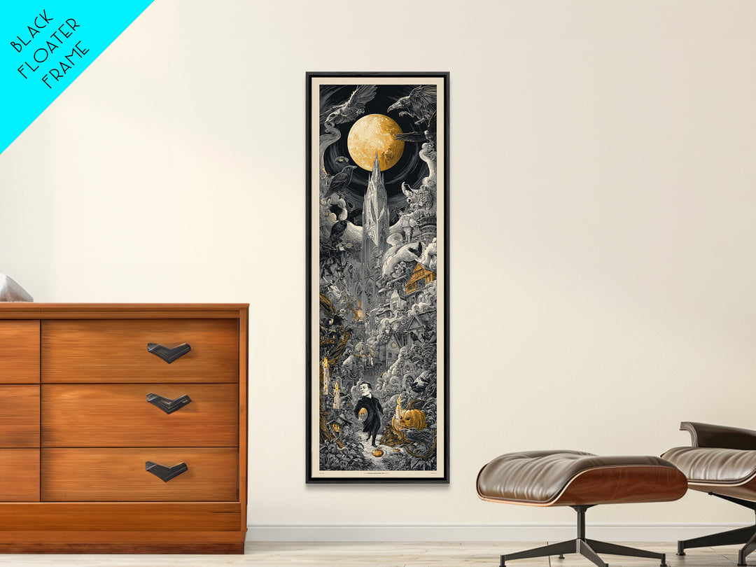 1950s Halloween Nostalgia, Gothic Engraving Art, Tall Narrow Wall Art, Gothic Horror Wall Art, Canvas Print, Halloween Wall Art