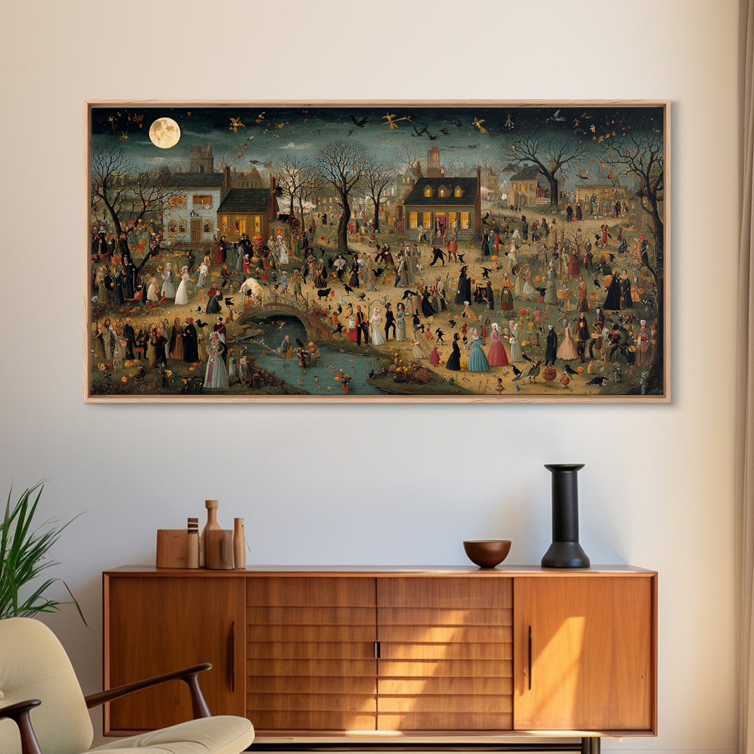 1950s Halloween Nostalgia, Northern Renaissance Horror, Wide Panoramic Art, Macabre Wall Art, Canvas Print, Halloween Wall Art